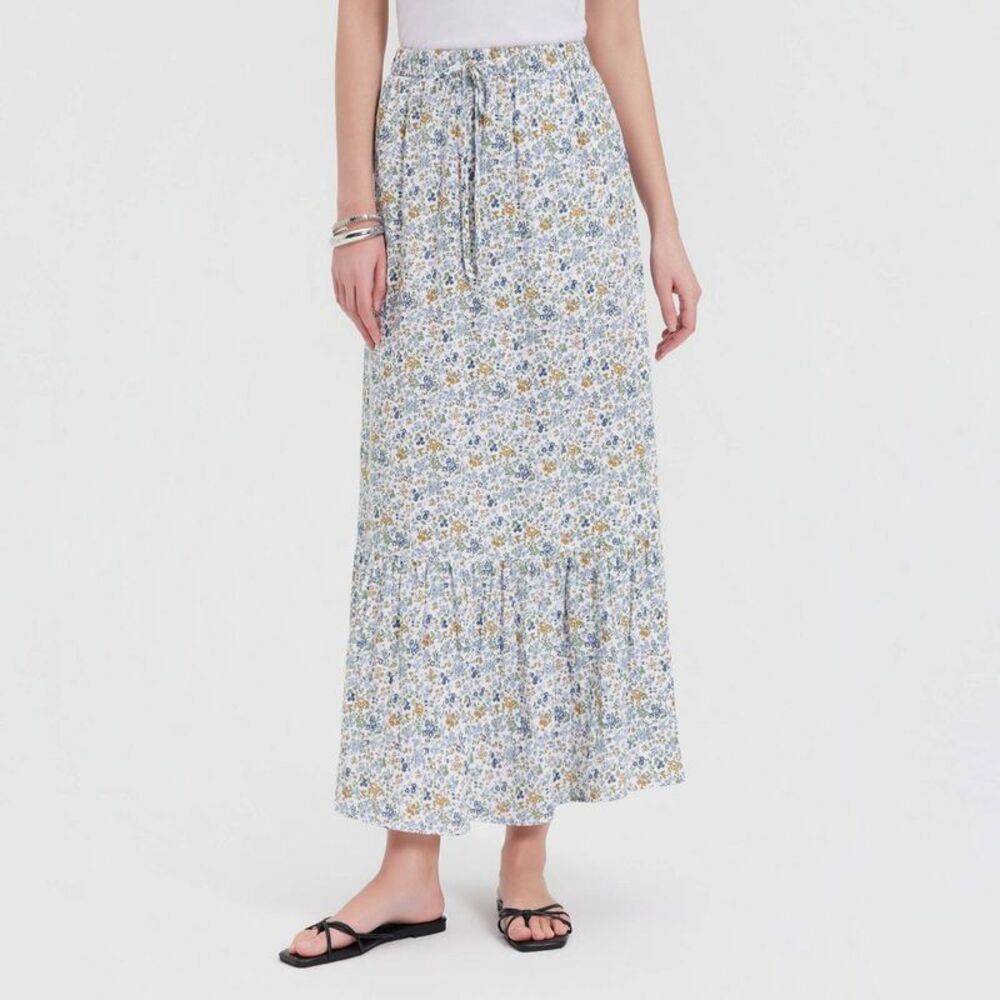 Universal Thread Floral Maxi Skirt in Blue, White & Yellow